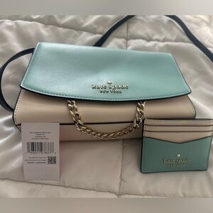 Kate Spade Mint and Cream Crossbody Bag with Gold Chain